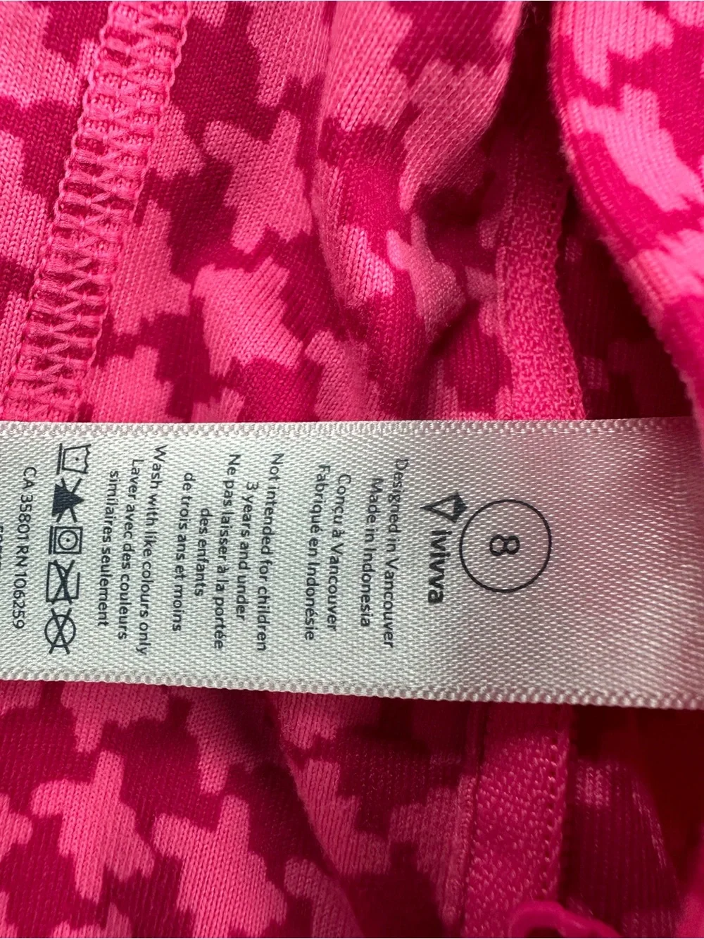 Ivivva Girls Reversible Pink Houndstooth Reversible Full Zip Jacket Size 8